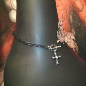 handmade, rhinestone embellished black cross necklace